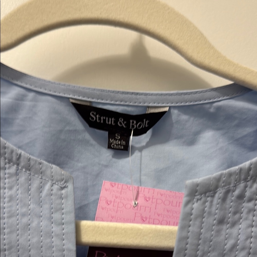 Light Blue Ruffle Sleeve Waist-Tie Top - Picture 2 of 8